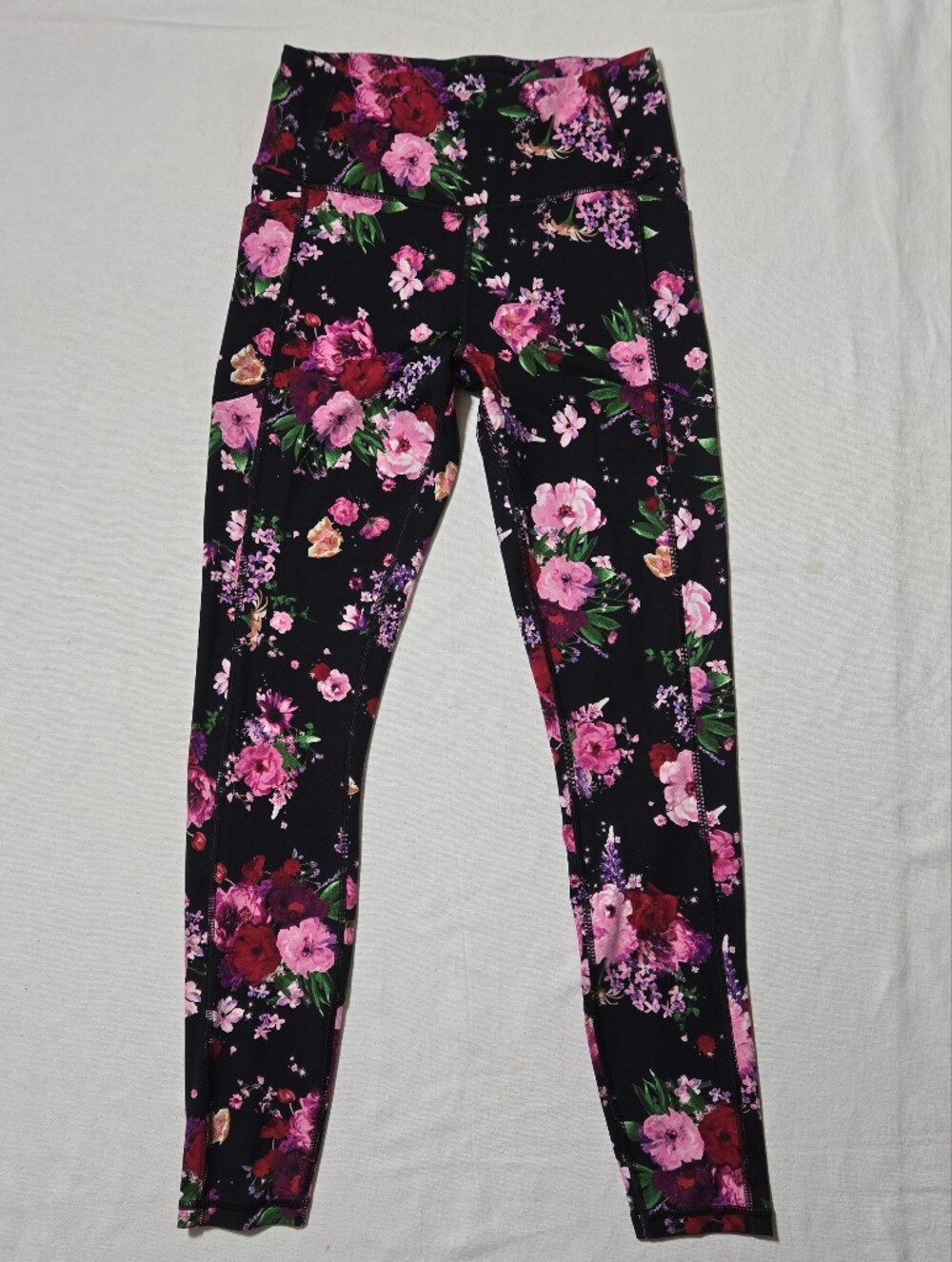 Victoria's Secret Black Leggings with Pink Floral Print